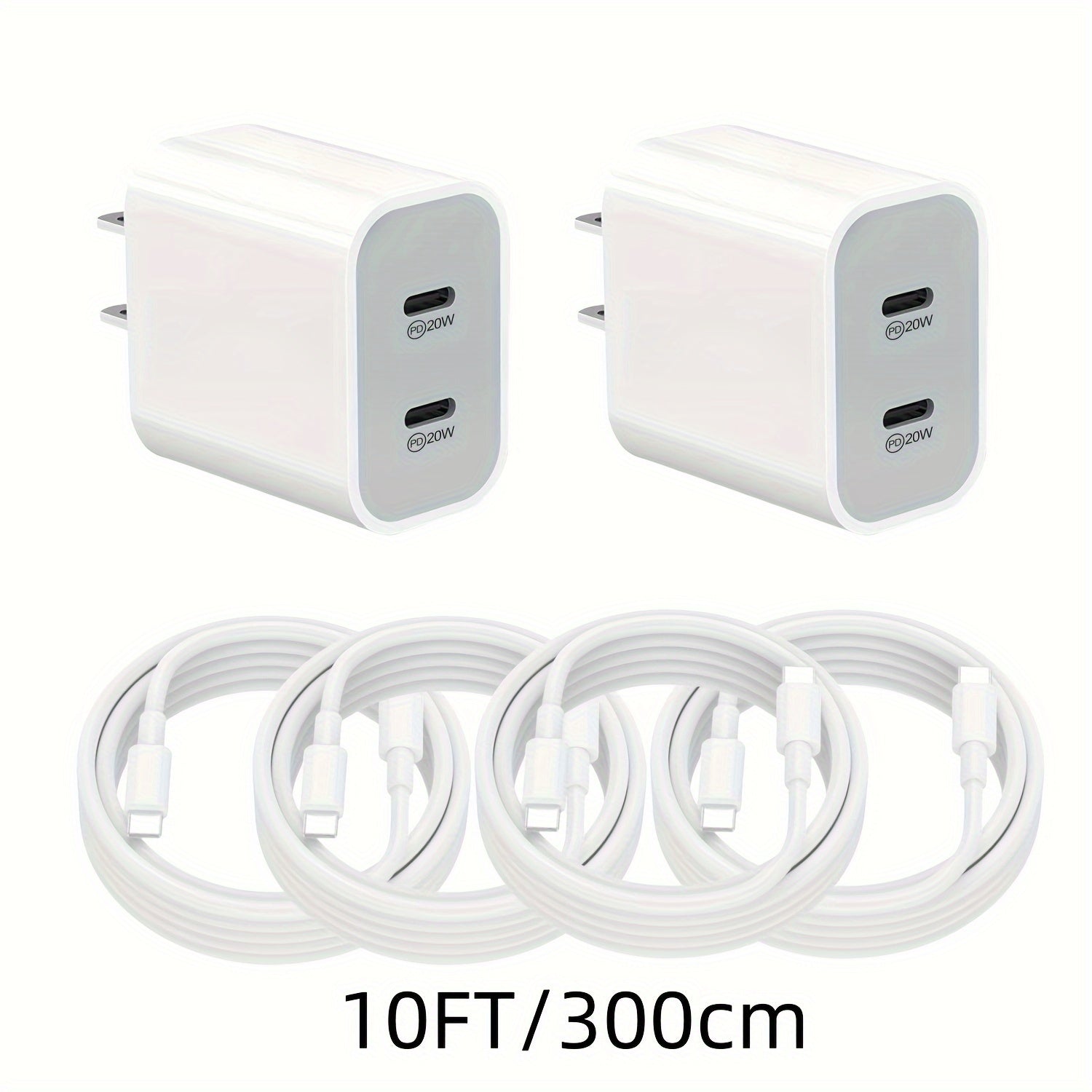 1/2Pack 20W For IPhone 16/16 Pro Max Charger Fast Charging, 20W Dual Port USB C Charger Block With 10FT Long USB C To C Charging Cable Cord For IPhone 16/16Pro/16Pro Max/ 15 Pro Max/15Pro/15/15Plus, For IPad Pro/Air, For Sams